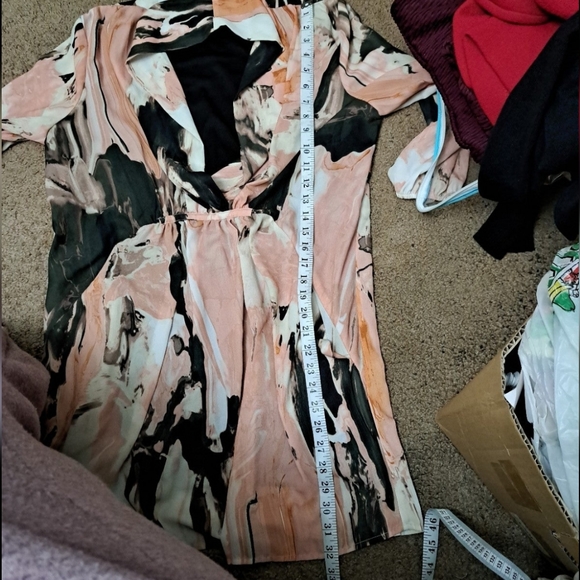 Bar III Dress Pink Black V Neck Woven Lined Tie Waist 3/4 Sleeves - Picture 11 of 12